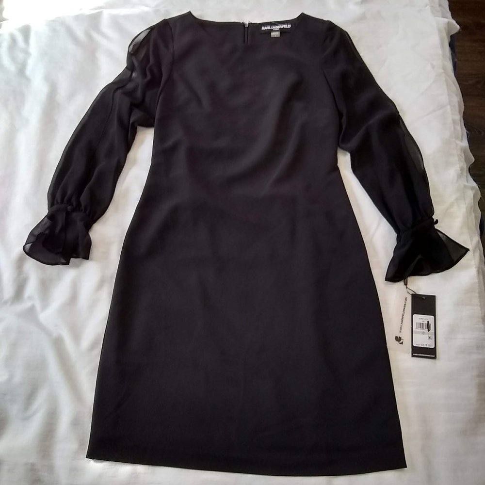 KARL LAGERFELD Chiffon Split Sleeve Sheath Dress - Picture 2 of 8